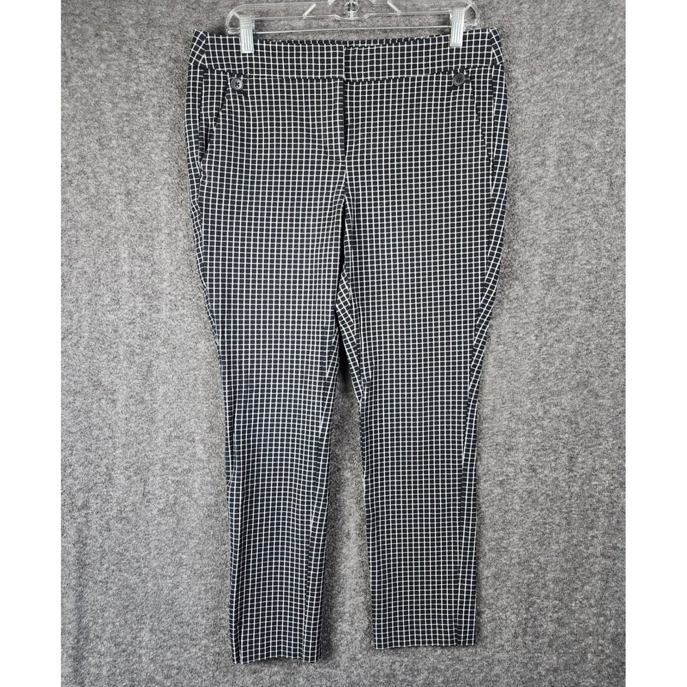 Loft Pants Womens 10 Marisa Black White Windowpane Grid Slim Ankle EUC